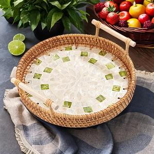 Nuevos productos bandeja de flores de ratán MOP forma floral bandejas con Incrustaciones de nácar con marco natural - Product Image 6