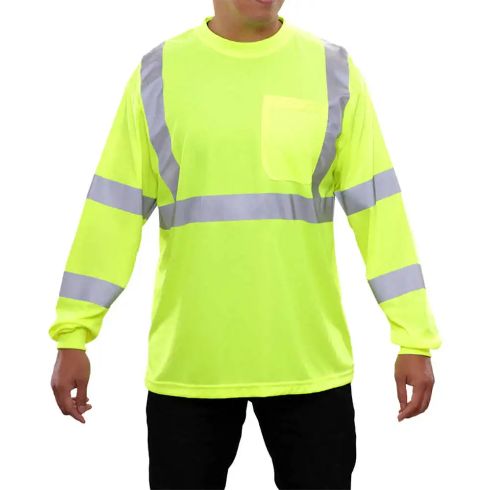 卸売蛍光黄色安全反射Hi VisワーキングシャツTシャツメンズクイックドライリフレクティブTシャツ (PayPal検証済み)