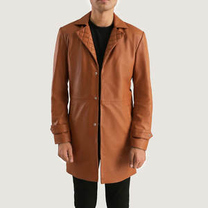 Abrigo de Cuero para Hombre, Estilo Trench, Elegante, Duradero, Corte Largo, Ideal para Invierno, Moda Urbana, Estilo Casual - Product Image 1