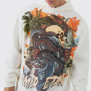 500gsm มีฮู้ดพิมพ์ลายโอเวอร์ไซส์ผ้าฝ้าย100% โลโก้ที่กำหนดเอง - Product Image 6