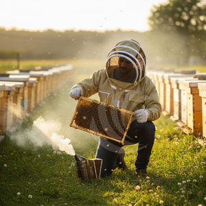 Veste d'apiculture kaki à 3 couches en maille respirante, voile à capuche ronde, poches de rangement pour outils, poignets élastiques pour le travail en apiculture - Product Image 5