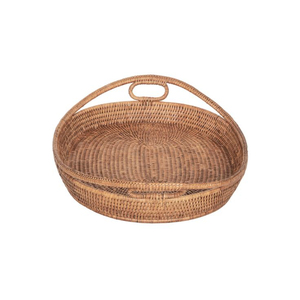 Modern Round Rattan Serving <b>Tray</b> With Designer Handwoven Texture Ideal For Home Decor <b>Snacks</b> Drinks And Gifts - Product Image 4