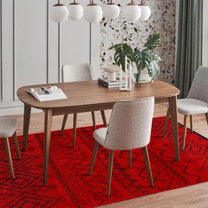 Alfombra Moderna de Pelo Corto Lavable a Rayas para Sala de Estar, Pasillo, Entrada, Hecha a Máquina, de Poliéster, Forma Rectangular, Roja - Product Image 4