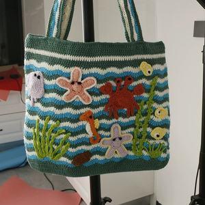 Elegant Ocean Wind Style Hand-Woven Single Shoulder <b>Bag</b> Women's Crochet Design for <b>Easter</b> Handmade Textile & Fabric Crafts - Product Image 2