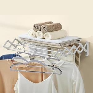 Séchoir à linge mural extensible Manemi en acier blanc, 60 cm, double niveau, pliable, intérieur/extérieur, design minimaliste pour vêtements - Product Image 3