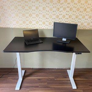 FlexiDesk FLD012 Lift-Up Table with Rubber Wood Top and 3-Joint <b>Electric</b> Adjustable Office <b>Desk</b> Legs - Product Image 5