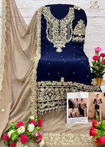 Royal Winter Ensemble Pure Fox Georgette Gharara Intricate Moti Sequence Embroidery Fancy Embroidered Dupatta Indian <b>Clothes</b> - Product Image 6