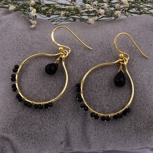 Natural Gemstone Black Onyx Stone Unique Designer <b>Gold</b> Plated 925 Sterling Silver Handmade Jewelry Drop\<b>Dangle</b> <b>Earring</b> - Product Image 5