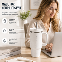 Gobelet isotherme de 40 oz avec poignée et paille, en acier inoxydable à double paroi, tasse de voyage sous vide, personnalisable OEM/ODM, vente en gros