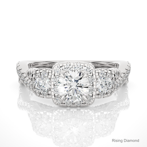 Anillo de compromiso de diamante cultivado en laboratorio de corte redondo de 0,5 quilates, anillo de diamante CVD de oro blanco de tres piedras, regalo de aniversario para ella - Product Image 1