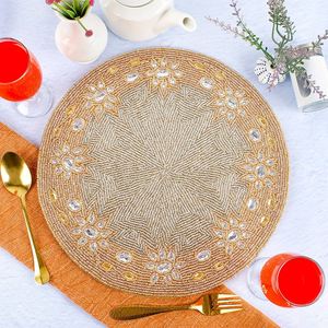 Set de table brodé de perles, couleur unie, couleurs mélangées, vintage, écologique, rond, fait à la main, pour mariage, banquet, hôtel - Product Image 3