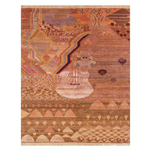 Alfombras Manchaha de Lana y Seda de Bambú con Patrón Abstracto Rojo y Naranja, Anudadas a Mano para Uso Doméstico - Alfombras Jaipur US-Les-2681 - Product Image 1