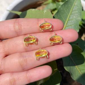 Prong set charms jewelry minimalist citrine quartz diy making connectors 18k gold plated three loop handmade connectors supply - Product Image 3
