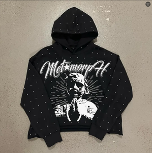 Sudadera con capucha con cremallera Regular Vintage para hombre, ropa de calle de 450g, Parche de diamantes de imitación gráfico personalizado, bordado 3D, 100% algodón, Invierno - Product Image 5