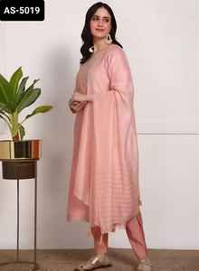 Most Attractive Indian Ethnic Wear Slub Cotton Salwar Kameez Suit with Chinon Materia Fancy Dupatta Set for Women Wedding Wear - Product Image 6