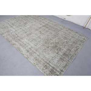 Alfombra Turca Vintage para Habitación de Adolescentes, Tapete de Retales Rectangulares de 5x8, Diseño de Respaldo de Látex, Lana Gris y Beige, Estilo Tabriz - Product Image 4