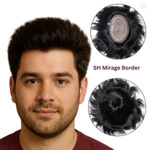 Peluquín Golden Hair International Miraz Border Premium para hombre con técnica de encaje frontal Mirage Indian Remy Hair Premium Toupee - Product Image 2