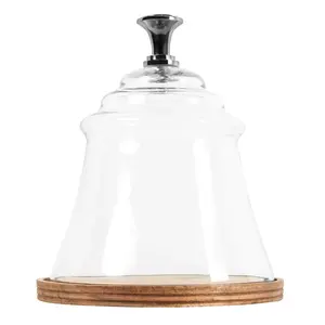 Support à gâteau rond en bois avec dôme en verre et bouton en métal, faible MOQ, fabricant et grossiste, usine de décoration et d'ameublement haut de gamme - Product Image 1