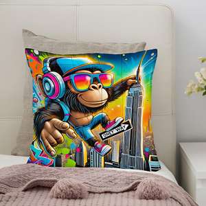 Colorful Monkey Printed <b>Pillow</b>: Custom, Cute Cushion for <b>Kids</b> Room Decor,16"x16" - 40x40 cm - Product Image 1