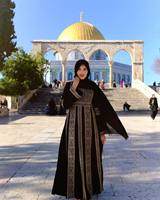 Haut droit en satin brodé authentique pour femme, style palestinien, orné de cristaux, motifs artistiques traditionnels vintage