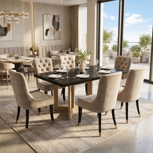 Ensembles de restaurant moderne Meubles de restaurant de luxe dans une table à manger en bois minimaliste et une chaise de salle à manger rembourrée capitonnée confortable - Product Image 1