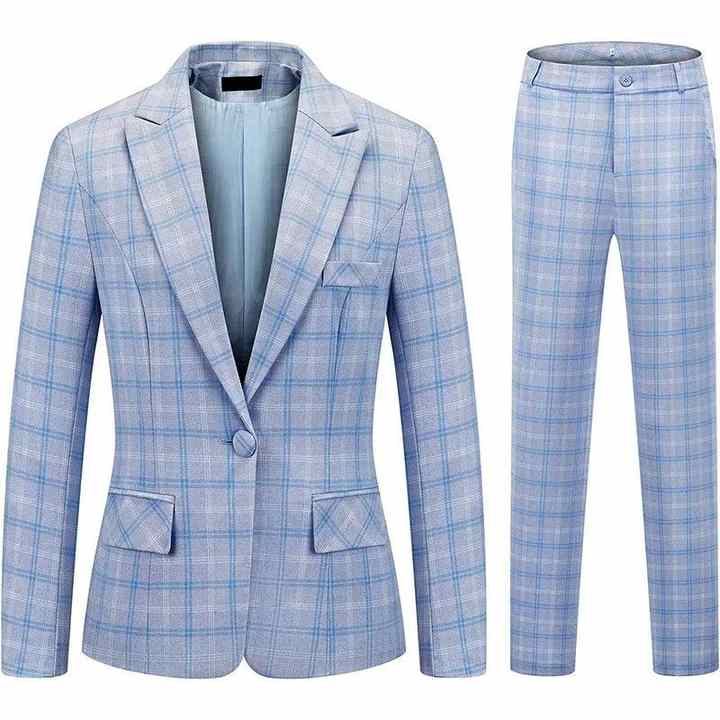 Women's Chic Vintage Plaid Suit Set Long Sleeve Slim Blazer & High Waist Casual Pants Single Button Ankle-Length Office Wear
