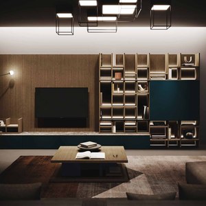 Modern luxury oak wood <b>wall</b> unit TV stand with integrated home office <b>desk</b> and bookshelf - Product Image 3