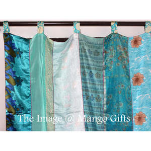 Extra Long 14 Feet Boho Indian Sari <b>Curtain</b> <b>Drapes</b> Silk Sari Boho Valances & <b>Curtains</b> - Product Image 4