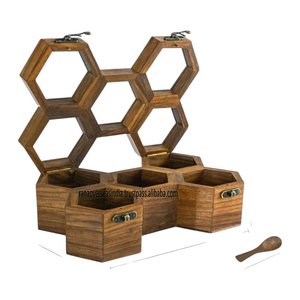 Modern Wooden <b>Spice</b> <b>Box</b> with Lid Includes Four Layers & Spoon for Masalas Herbs and Daily Kitchen Use - Product Image 5