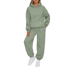 Unisex Custom Sweat Suit Tracksuit Set Winter Streetwear Printed Fleece Jogger Pants Hooded <b>Elastic</b> Waist - Product Image 1