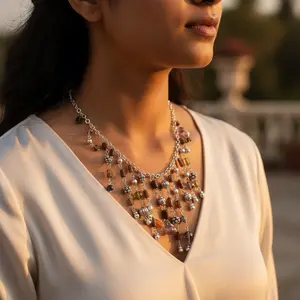 Collar de Piedras Preciosas con Cuentas de Estilo Bohemio para Mujer, Joyería de Moda con Perla de Agua Dulce, Ágata, Turquesa, Cuarzo, Tono Plateado - Product Image 2