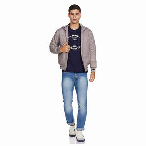Veste matelassée fine pour homme, couleur grise, fermeture éclair intégrale, manches longues, imperméable, respirante, nylon écologique, logo frontal, marque OEM - Product Image 4