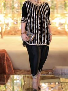 2022 belle broderie velours Kurta Salwar robe cristal perles de verre dentelle embellissement bouton décoré pour les mariages décontractés - Product Image 2