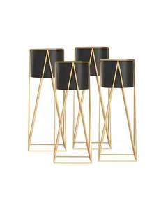 Juego de 4 macetas blancas con soporte dorado Maceta de metal con soporte Macetas modernas únicas para interiores con soporte para plantas doradas - Product Image 3