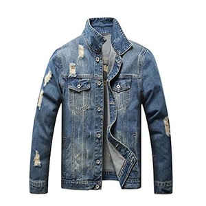 Dernière qualité de lavage couleur bleue raffer style blanc motif vol fermeture éclair denim jeans veste - Product Image 2