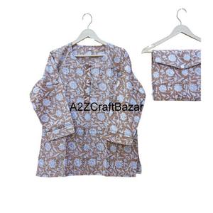 Ensemble de pyjama en coton imprimé numérique floral indien, doux, respirant, fermeture à cordon, longueur complète, élégant, tendance, pour la nuit - Product Image 4