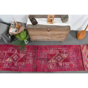 Ethnic Red Pink 2.6x10.1ft Wool <b>Rug</b> Turkish Large Area <b>Boho</b> Style Patchwork Pattern for Hallway Room 10mm Latex for Bedside - Product Image 5