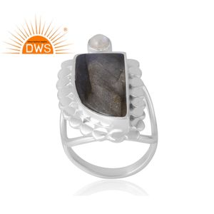 Nuevo lanzamiento 925 plata esterlina Natural Arco Iris Luna y labradorita anillo de piedras preciosas joyería personalizada para mujer regalo para ella - Product Image 1