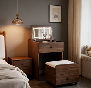 Meilleur classement Petite <span class=keywords><strong>coiffeuse</strong></span> avec 3 couleurs de lumière Table de maquillage avec <span class=keywords><strong>espace</strong></span> de rangement <span class=keywords><strong>Coiffeuse</strong></span> gain de place Chambre à coucher - Product Image 5