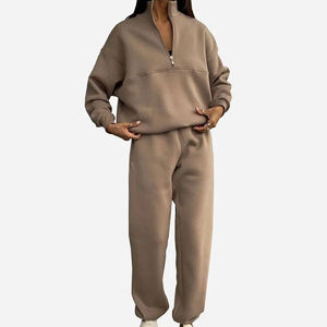 Conjunto de sudadera con capucha y cremallera con logotipo personalizado para mujer, conjunto de 2 piezas de alta calidad, chándal de algodón orgánico de lana de 350 GSM, ropa de mujer - Product Image 4