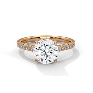 Bague de fiançailles en diamant de laboratoire rond, 2 carats, clarté VVS, diamants de laboratoire centraux et latéraux, or massif 14K/18K, rose, jaune ou blanc - Product Image 1