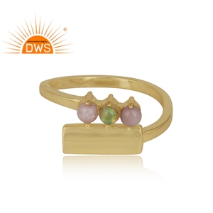 Best Selling Sterling Silver 18K <b>Gold</b> Plated Natural Ethiopian <b>Opal</b> & Pink <b>Opal</b> Gemstone <b>Ring</b> Demi Fine Jewelry Manufacturer - Product Image 3