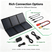 Panneau solaire pliable 60W, laminé ETFE, 24% d'efficacité élevée, USB-C PD, IP67, pour camping-car