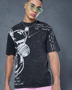 เสื้อยืดลายกราฟิกสั่งทำ สีดำฟอกกรด สไตล์สตรีทแวร์ ทรงโอเวอร์ไซส์ ลายพิมพ์วินเทจ - Product Image 1