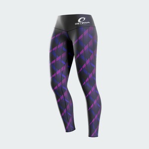 <b>High</b> Waist <b>Red</b> Sporty Leggings With Navy Side Stripes Full Length Knitted Stretch Breathable Women's Activewear Pants - Product Image 2