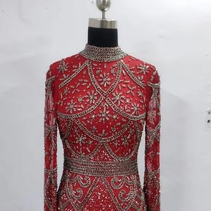 Vestido de noche con cuentas de lentejuelas con cuentas de manga completa vestido de baile largo elegante Aline forma de cuerpo para fiestas vestido de cóctel de lujo Natural - Product Image 1