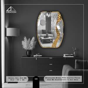 Luxurious Stainless Steel PVD Coated Frame Bathroom Vanity Wall <b>Mirror</b> <b>Lightweight</b> Anti-Fog Elegant Irregular - Product Image 5