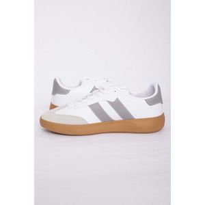 Baskets de sport rétro pour hommes avec détails de bande latérale blanc-gris, doublure en maille respirante de luxe, chaussures de marche tendance et à la mode - Product Image 5