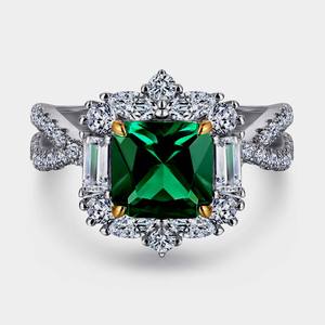 Bague pour femme en argent Sterling 925 de Style Boho fait à la main Quartz vert pierre précieuse coupe princesse pour la fête cadeau classique élégant pour - Product Image 1