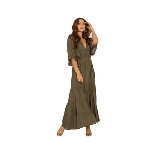 Trendy Loose Fitting Maxi Dress Adjustable Waist Beach Wear Frill Dress for Women Fashion Statement from Indian Exporter